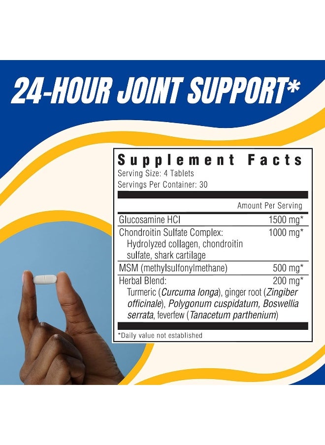 GLUCOFLEX - Glucosamine & Chondroitin Sulfate With Msm 24 Hour Joint Support Healthy Bones Supports Healthy Mobility 30 Servings 120 Count - Image 1