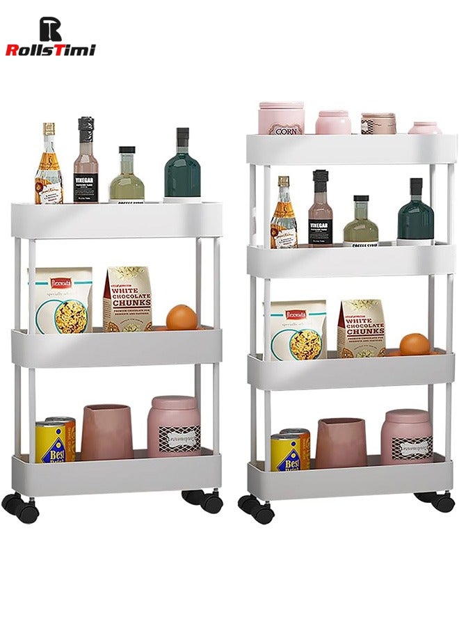 RollsTimi  4-Tier Plastic Storage Organizer Rolling Cart with Slim Shelves in Black - Image 3