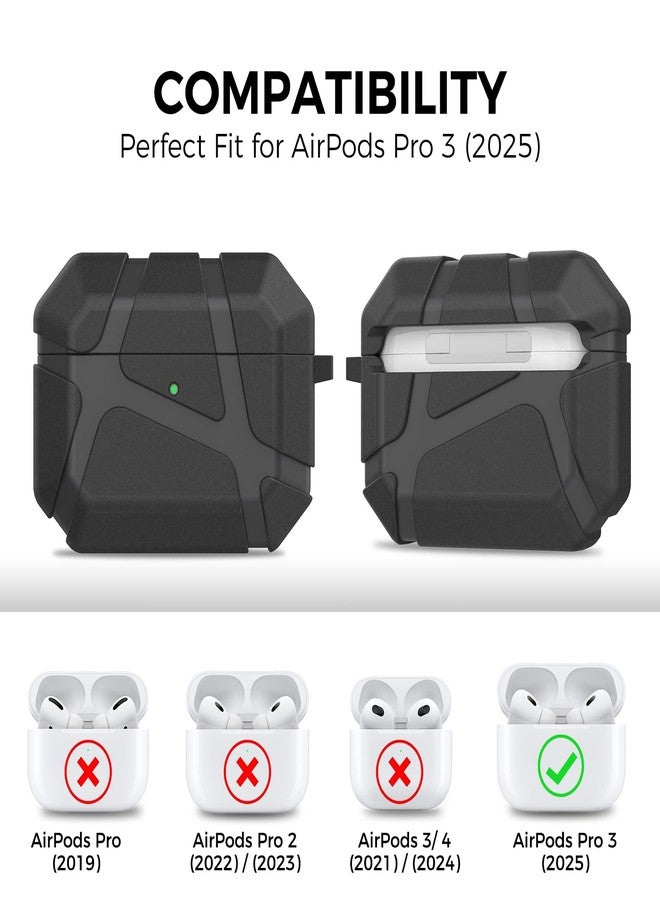 TRONWIN for AirPods Pro 3 Case - 2025 Armor Design Hard Case for Apple AirPods 3rd Generation, Full Drop Protective Air pods pro 3 Case Cover for Men (Black) - Image 2