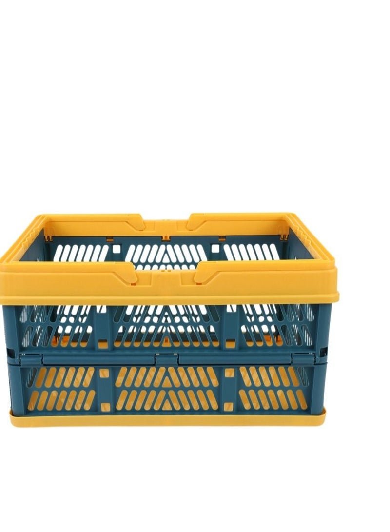 اي ام زد جي سلة تسوق البقالة البلاستيكية القابلة للطي صناديق خضروات متينة مع مقابض حاوية تخزين قابلة للطي لحمام مخزن المطبخ - Image 4