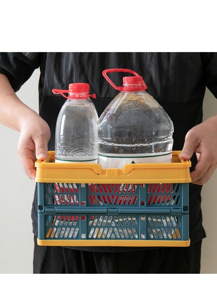 اي ام زد جي سلة تسوق البقالة البلاستيكية القابلة للطي صناديق خضروات متينة مع مقابض حاوية تخزين قابلة للطي لحمام مخزن المطبخ - Image 5