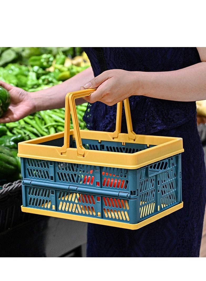 اي ام زد جي سلة تسوق البقالة البلاستيكية القابلة للطي صناديق خضروات متينة مع مقابض حاوية تخزين قابلة للطي لحمام مخزن المطبخ - Image 1