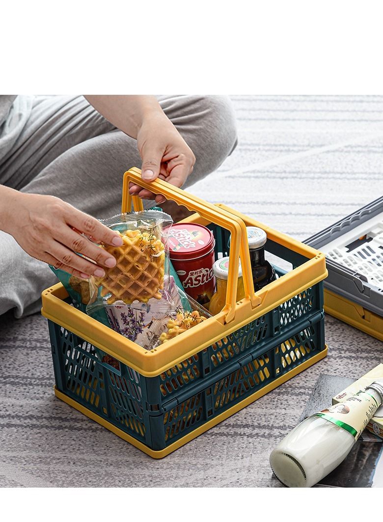 اي ام زد جي سلة تسوق البقالة البلاستيكية القابلة للطي صناديق خضروات متينة مع مقابض حاوية تخزين قابلة للطي لحمام مخزن المطبخ - Image 3