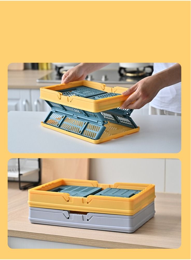 اي ام زد جي سلة تسوق البقالة البلاستيكية القابلة للطي صناديق خضروات متينة مع مقابض حاوية تخزين قابلة للطي لحمام مخزن المطبخ - Image 2