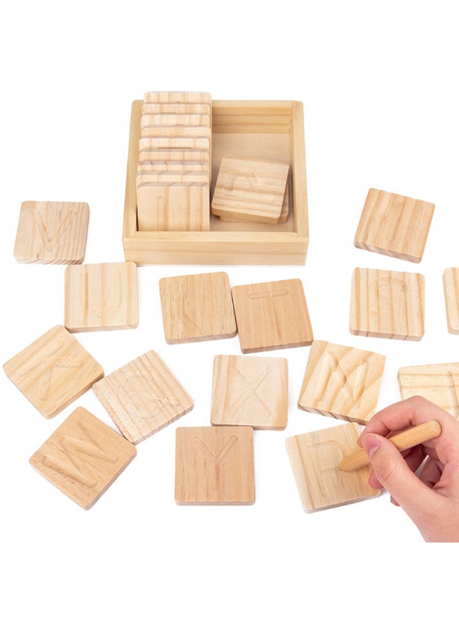 Children's Educational Toys Double-sided Wooden Groove Training Board Early Education Control Pen English Letter Geometric Figure Shape-Color:Single-sided Caps Tracker  - Image 4