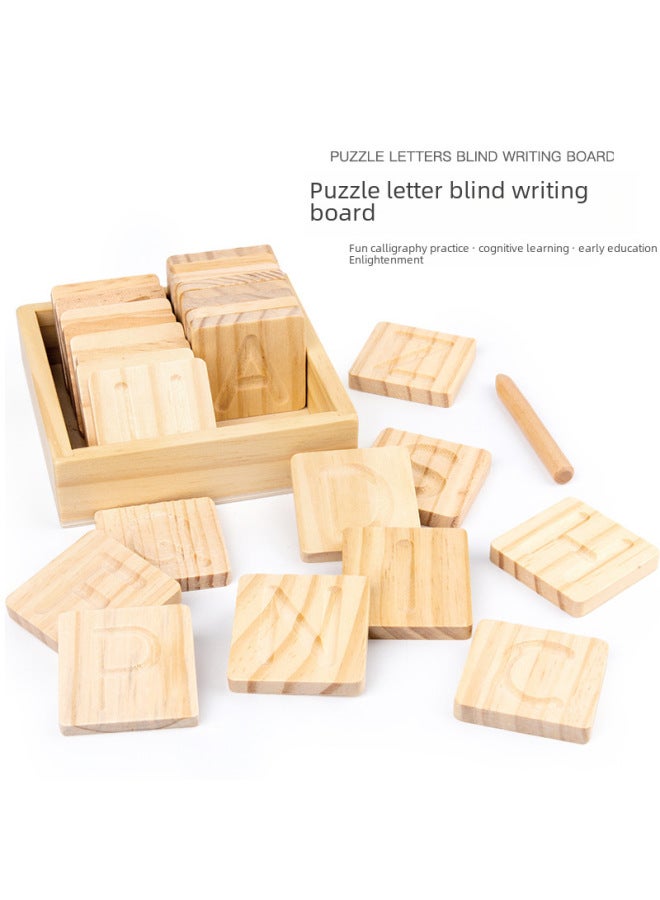 Children's Educational Toys Double-sided Wooden Groove Training Board Early Education Control Pen English Letter Geometric Figure Shape-Color:Single-sided Caps Tracker  - Image 2