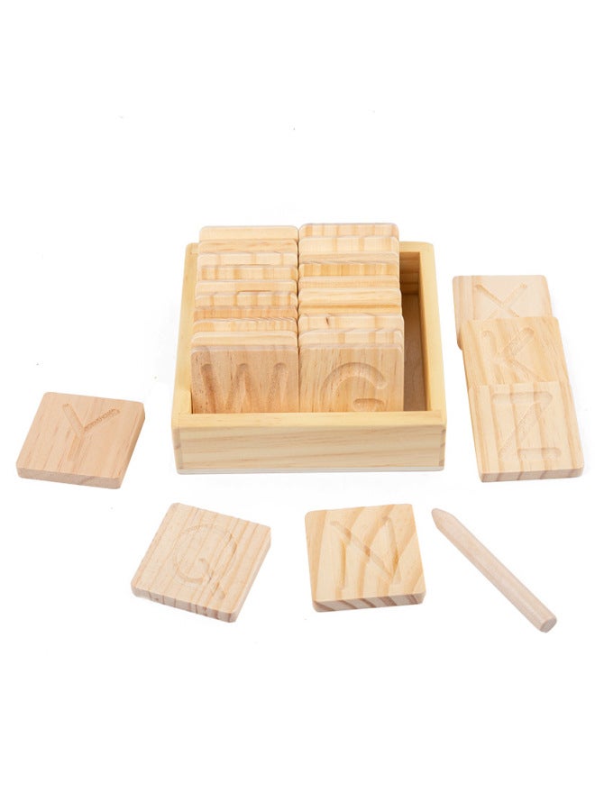 Children's Educational Toys Double-sided Wooden Groove Training Board Early Education Control Pen English Letter Geometric Figure Shape-Color:Single-sided Caps Tracker  - Image 1