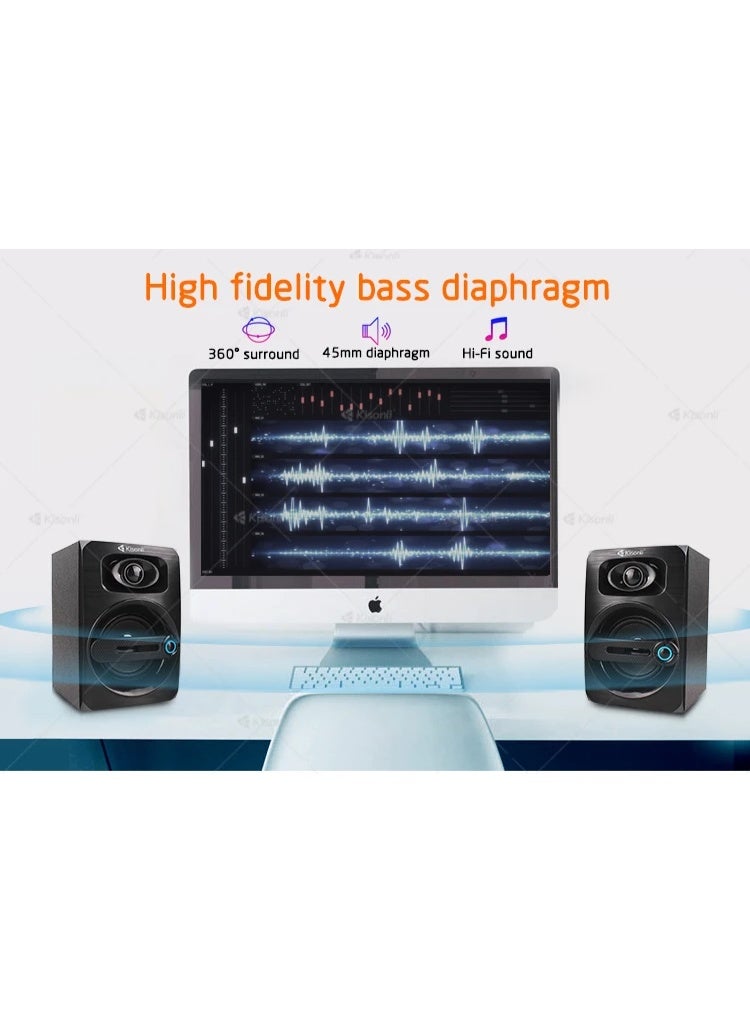 كيسونلي مكبر صوت Kisonli T-010 USB ستيريو للكمبيوتر والمنزل – صوت واضح بمدى 90Hz-20kHz ومدخل AUX مع تصميم مدمج - Image 2