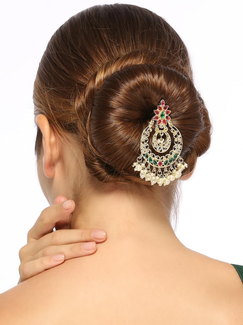 Oomph! Jewellery Gold Tone Ethnic Hair Bun Pin - Juda Pin - Jadau Floral Design for Women & Girls Stylish Latest (HST20_O) - Image 2