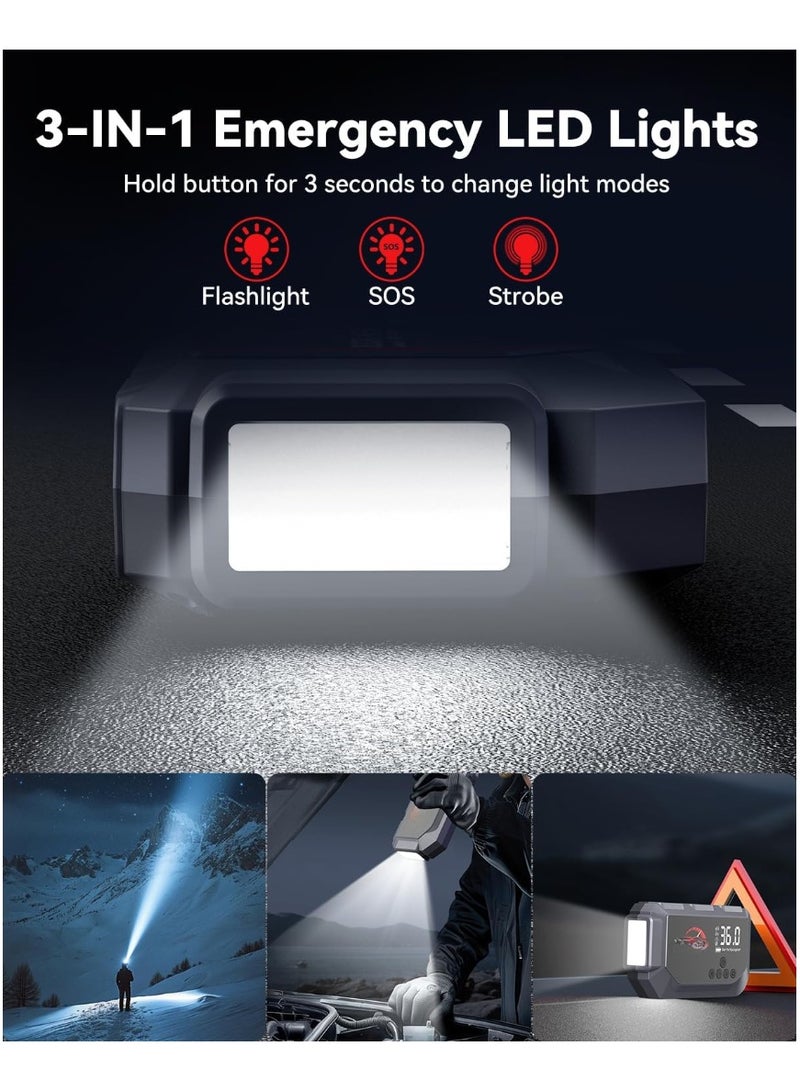 جهاز تشغيل بطارية السيارة 7000 أمبير مع ضاغط هواء 150 رطل لكل بوصة مربعة، معزز بطارية السيارة 12 فولت (10 لتر بنزين/8 لتر ديزل)، جهاز تشغيل السيارة بشاشة LED ومصباح يدوي - Image 5