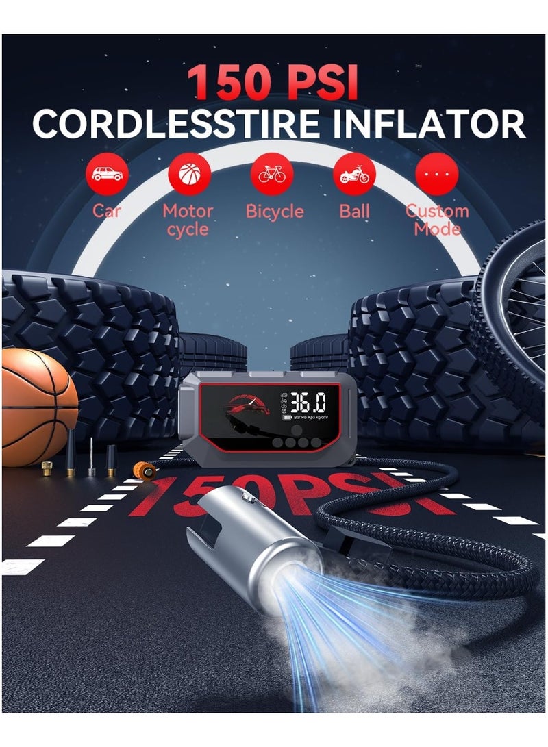 جهاز تشغيل بطارية السيارة 7000 أمبير مع ضاغط هواء 150 رطل لكل بوصة مربعة، معزز بطارية السيارة 12 فولت (10 لتر بنزين/8 لتر ديزل)، جهاز تشغيل السيارة بشاشة LED ومصباح يدوي - Image 3