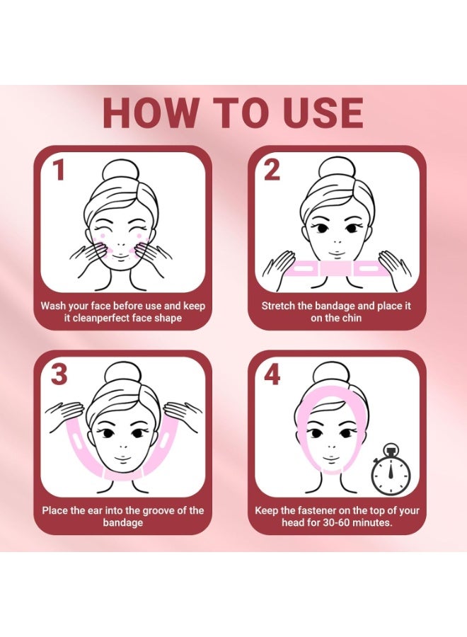 عام قناع رفع خط V قابل لإعادة الاستخدام مع حزام الذقن للنوم ، رفع الوجه منع الترهل ، تمرين الفك ، وردي فاتح ، م - Image 5