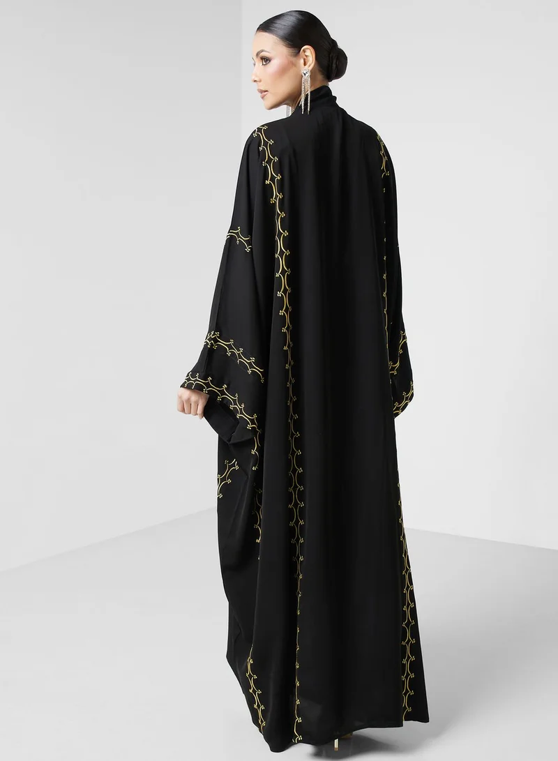 hayas closet Embroidered Flared Sleeve Abaya