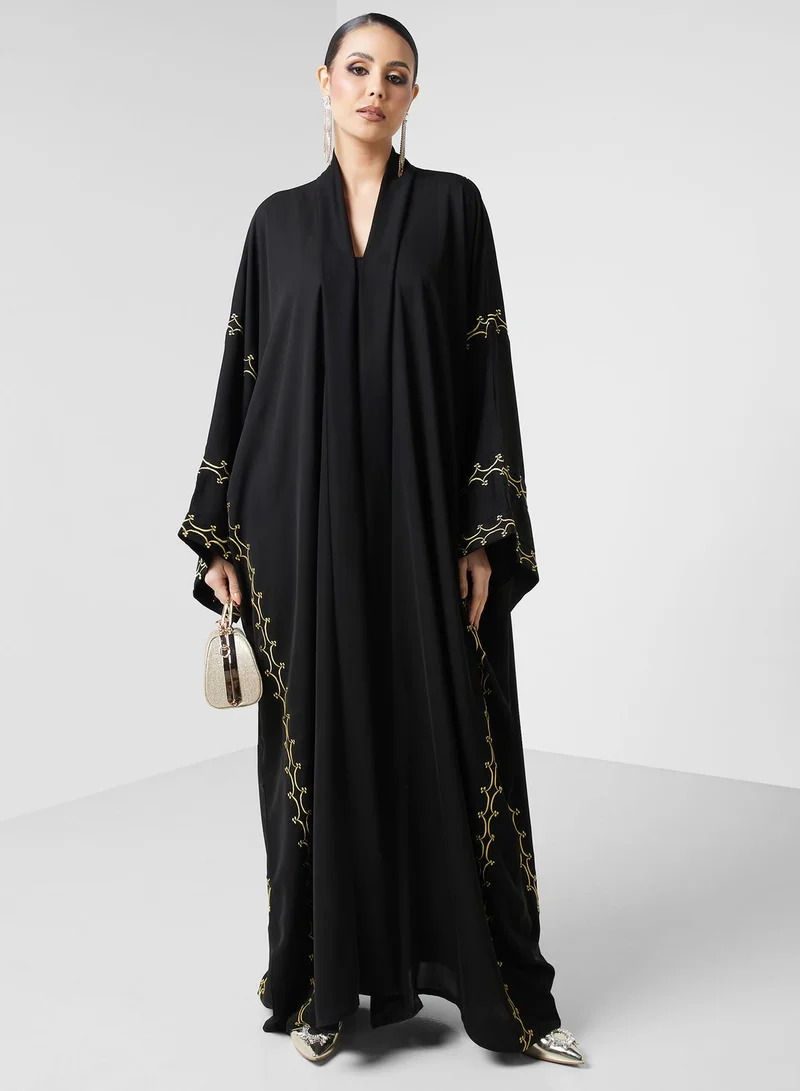 hayas closet Embroidered Flared Sleeve Abaya
