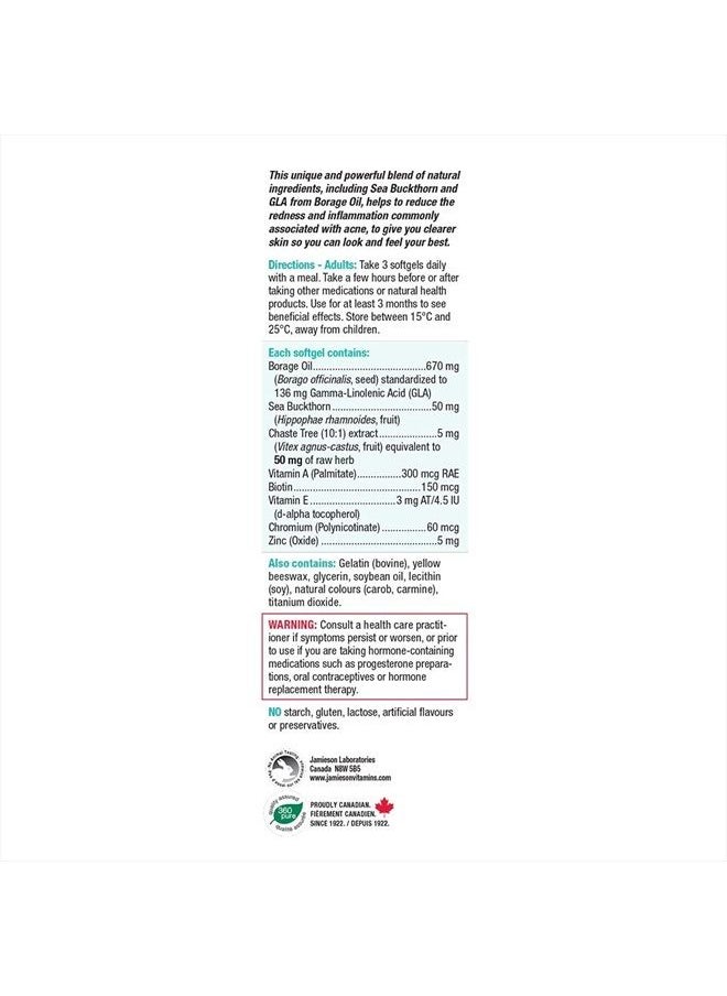 Jamieson - Clear Skin | Gla From Borage Oil + Sea Buckthorn 60 count - Image 1