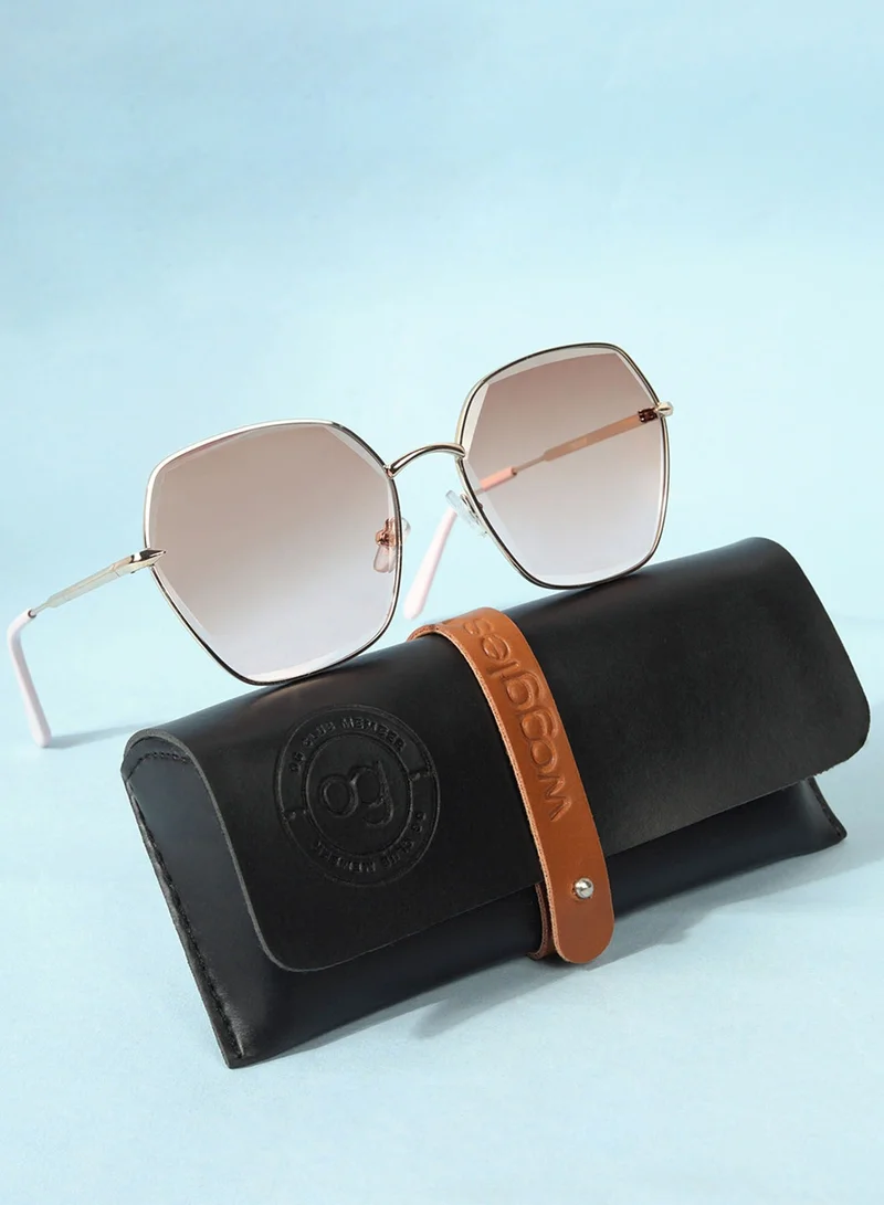Woggles Latest &amp; Stylish UV Protected Peach Hexagonal Sunglasses for Women