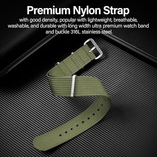 TACTICAL FROG Nylon Watch Band 18mm 19 mm 20mm 22 mm 24 mm, Waterproof Military Watch Straps Replacement for Men Women, With Stainless Steel Buckle (Green, 18mm) - Image 2