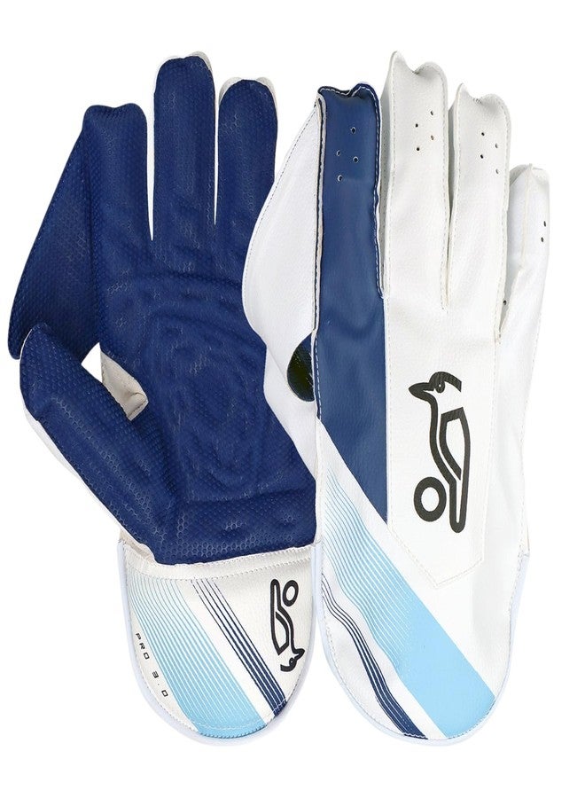 Kookaburra Pro 3.0 Junior Wicket Keeping Gloves, White/Blue - Enhanced Grip, Comfort - Image 1