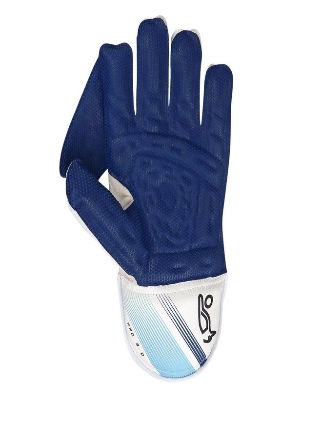 Kookaburra Pro 3.0 Junior Wicket Keeping Gloves, White/Blue - Enhanced Grip, Comfort - Image 3