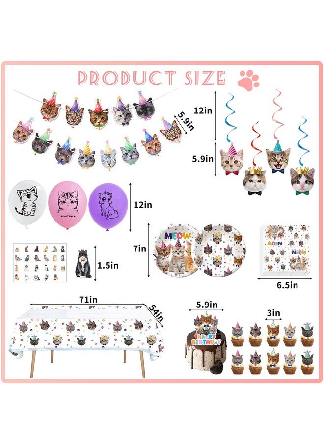 Bluegogo 137PCS Cat Birthday Party Supplies Serves 20 Guests Kitten Birthday Party Decorations Cat Party Plates Banner Napkins Balloons Tablecloth Cake Toppers for Cat Themed Birthday Party Supplies  - Image 3