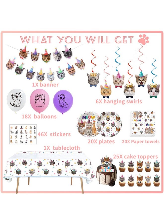 Bluegogo 137PCS Cat Birthday Party Supplies Serves 20 Guests Kitten Birthday Party Decorations Cat Party Plates Banner Napkins Balloons Tablecloth Cake Toppers for Cat Themed Birthday Party Supplies  - Image 2