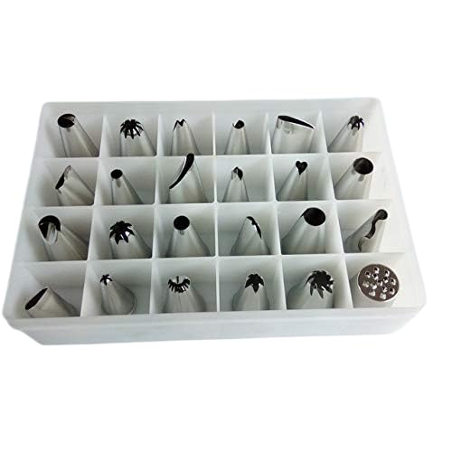 CHOCO DECOR 24 Piece Stainless Steel Icing Piping Tips Set with Storage Box Cake Decorating Nozzles for Icing and Piping - Image 1