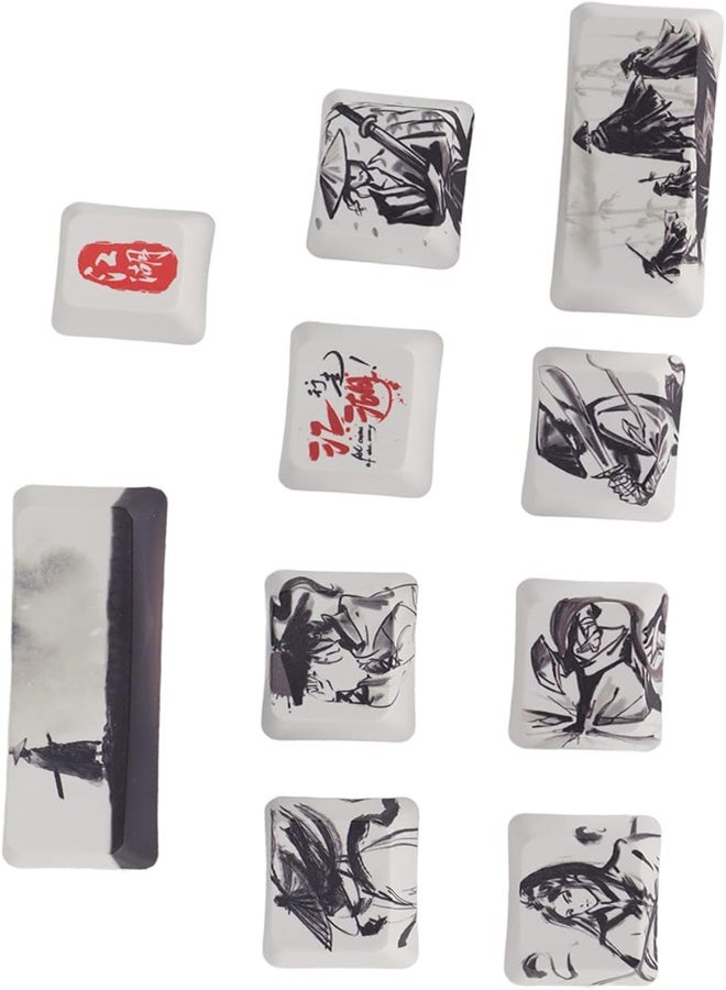 10Pcs Replacement Keycaps  Esc Ctrl Alt DIY PBT With Resplendent Chinese Ink Painting Pattern for 6/87/104/108 Digit Mechanical Keyboards - Image 2