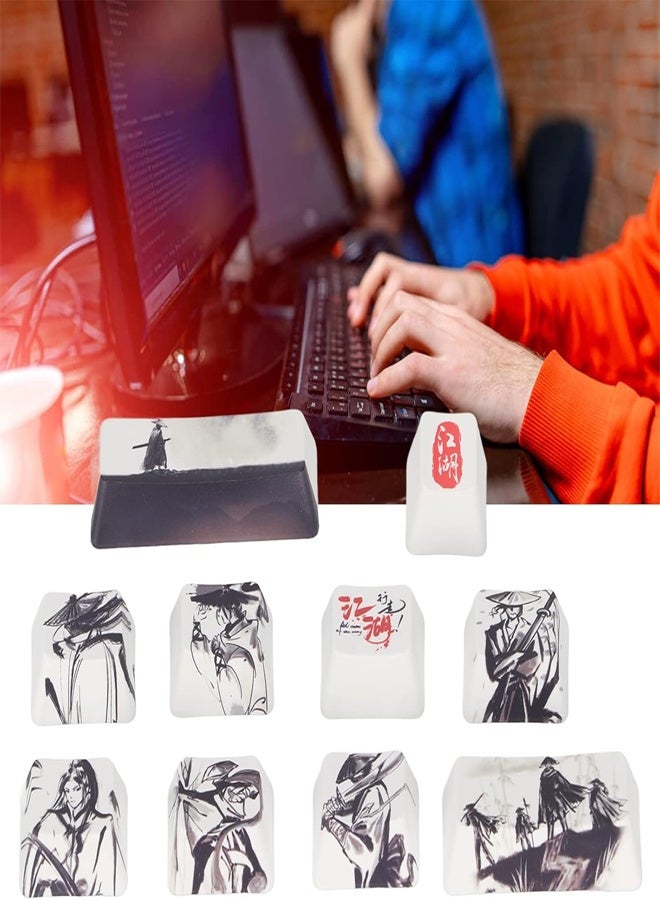 10Pcs Replacement Keycaps  Esc Ctrl Alt DIY PBT With Resplendent Chinese Ink Painting Pattern for 6/87/104/108 Digit Mechanical Keyboards - Image 4