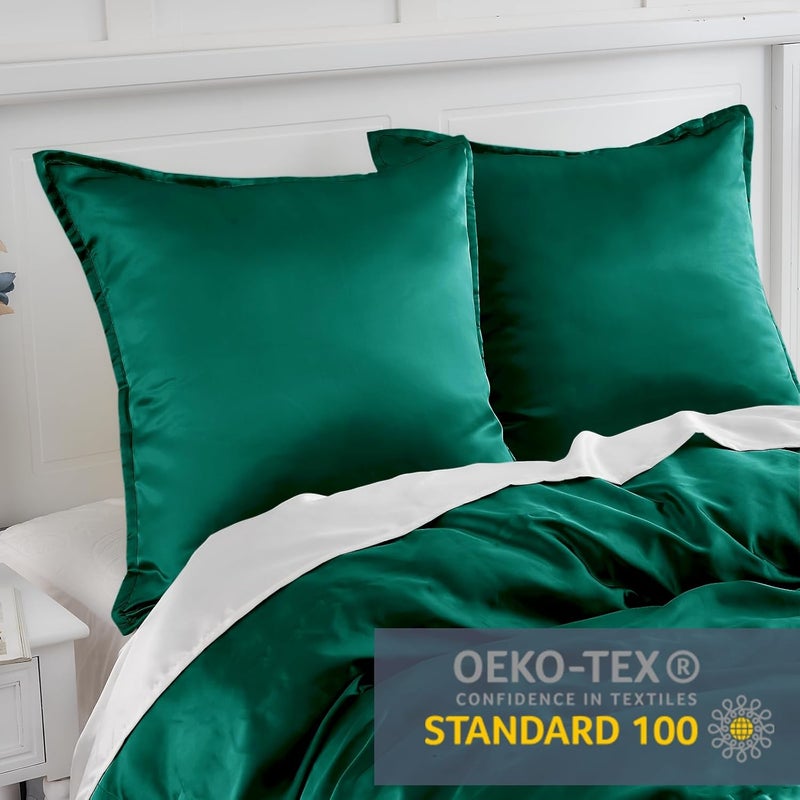 Vielit Satin Cushion Cover 80 x 80 cm, Set of 2, Soft as a Silk Pillowcase, Like Silk Pillowcase Suitable for Curly Hair, Satin Pillowcase with Zip, Cushion Covers, Dark Green Cushion Cover - Image 3