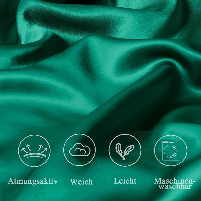 Vielit Satin Cushion Cover 80 x 80 cm, Set of 2, Soft as a Silk Pillowcase, Like Silk Pillowcase Suitable for Curly Hair, Satin Pillowcase with Zip, Cushion Covers, Dark Green Cushion Cover - Image 5