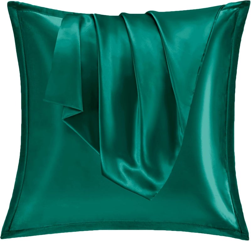 Vielit Satin Cushion Cover 80 x 80 cm, Set of 2, Soft as a Silk Pillowcase, Like Silk Pillowcase Suitable for Curly Hair, Satin Pillowcase with Zip, Cushion Covers, Dark Green Cushion Cover - Image 1