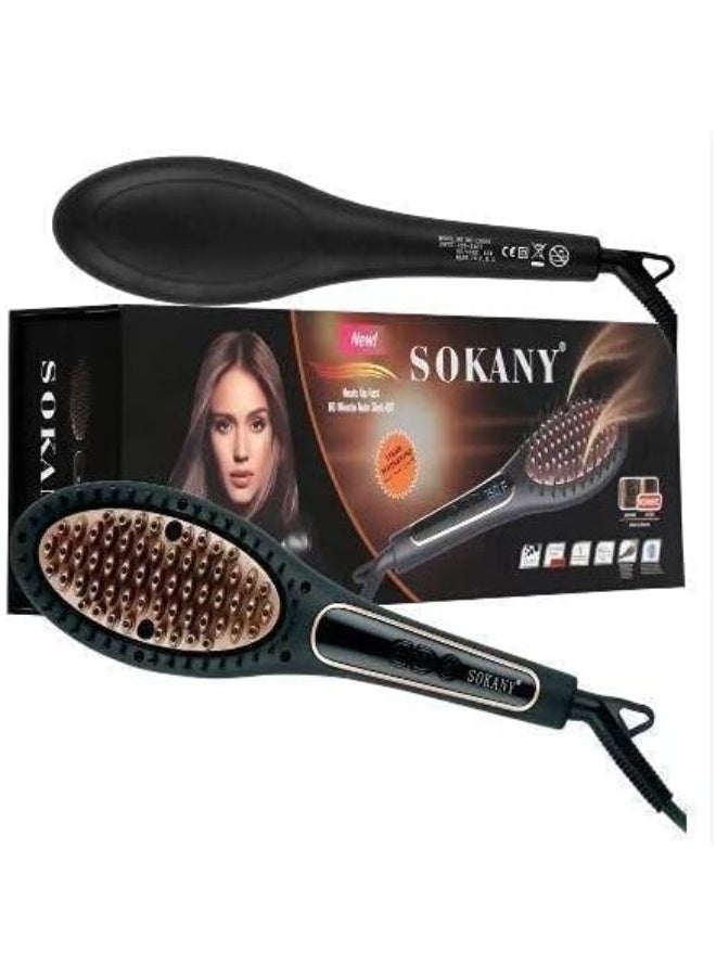 SOKANY Thermal Hair Straightening Brush - 100W, LCD Display, and Thermal Ionic Technology - Up to 750°F for Professional Results and Silky Smooth Hair in Minutes - Black. - Image 1