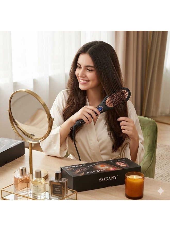 SOKANY Thermal Hair Straightening Brush - 100W, LCD Display, and Thermal Ionic Technology - Up to 750°F for Professional Results and Silky Smooth Hair in Minutes - Black. - Image 2