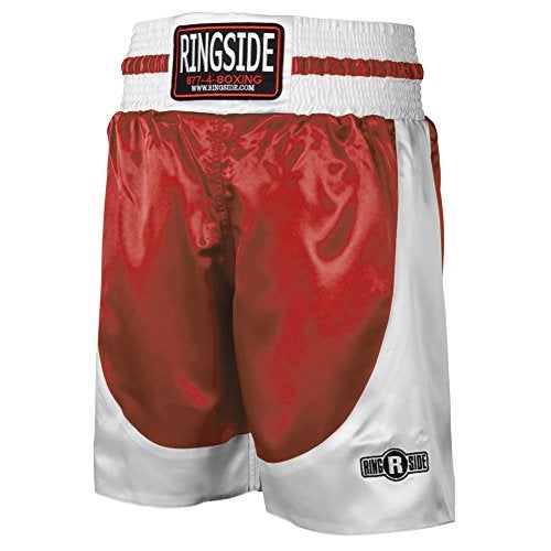 Ringside شورتات ملاكمة برو ستايل من رينغسايد، شورتات ساتان للملاكمة للرجال والنساء، مثالية للملاكمة، MMA، موياي تاي، أحمر/أبيض، صغير للشباب - Image 2