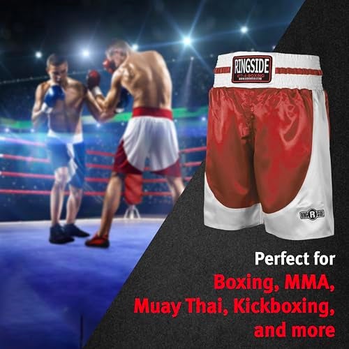 Ringside شورتات ملاكمة برو ستايل من رينغسايد، شورتات ساتان للملاكمة للرجال والنساء، مثالية للملاكمة، MMA، موياي تاي، أحمر/أبيض، صغير للشباب - Image 5