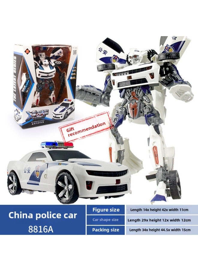 Loquat Jinjiang Deformation Toy Optimus Hornet Large Police Car Sound And Light Version King Kong Car Robot Boy Hand Toy-Color:Foreign Police Car  Sound And Light Version - Image 3