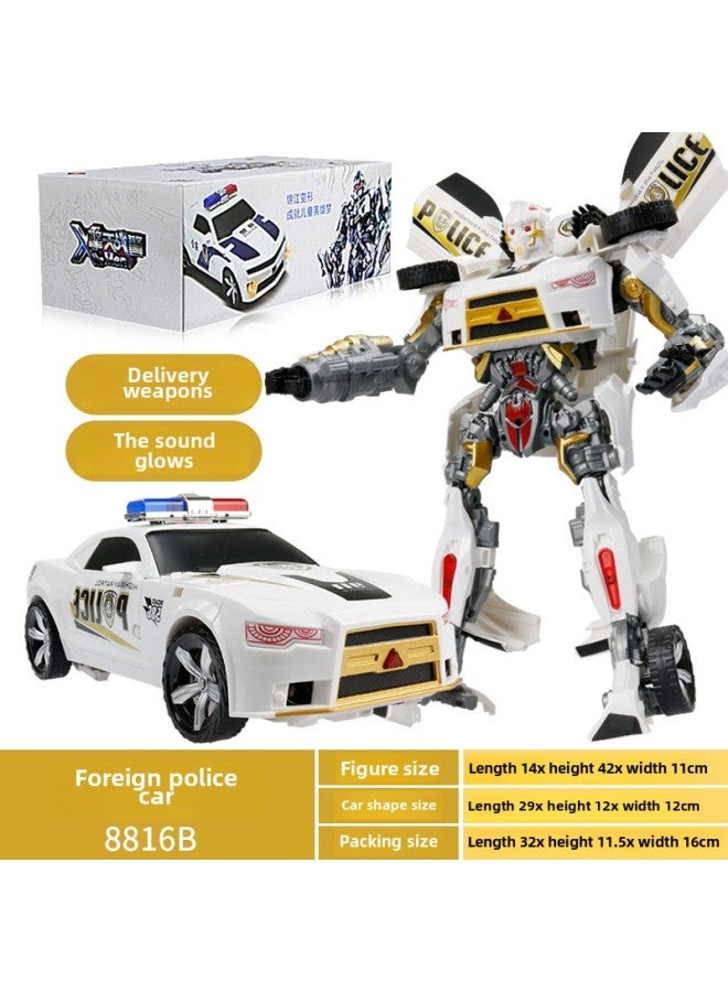 Loquat Jinjiang Deformation Toy Optimus Hornet Large Police Car Sound And Light Version King Kong Car Robot Boy Hand Toy-Color:Foreign Police Car  Sound And Light Version - Image 1