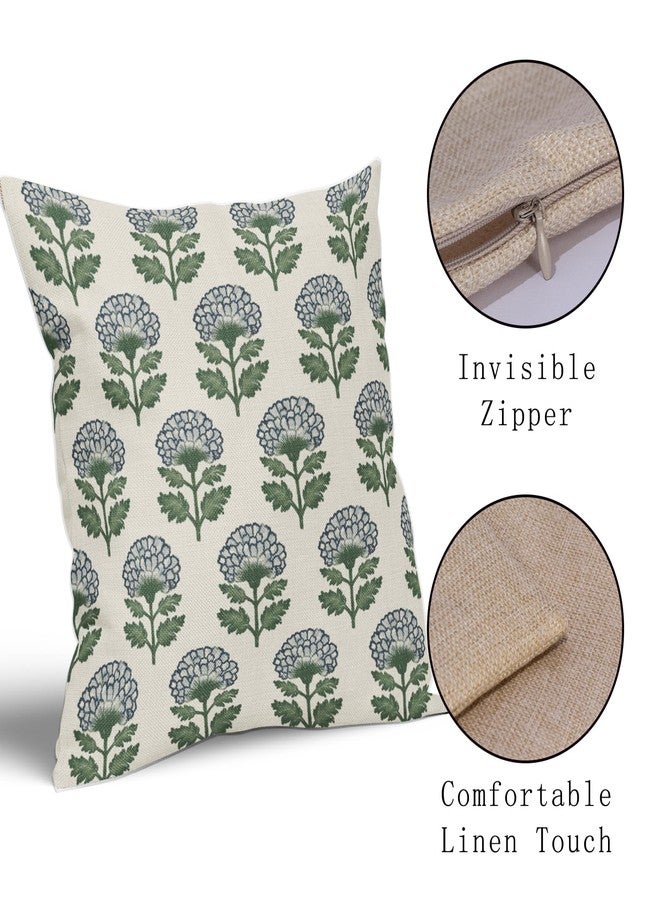 Aytipun Blue Green Floral Block Print Pillow Covers 20x20 Set of 2 Flower Pattern Cream Spring Summer Decorative Throw Pillowcases Outdoor Rustic Farmhouse Cushion Cases Decor for Home Couch Sofa Bed - Image 4