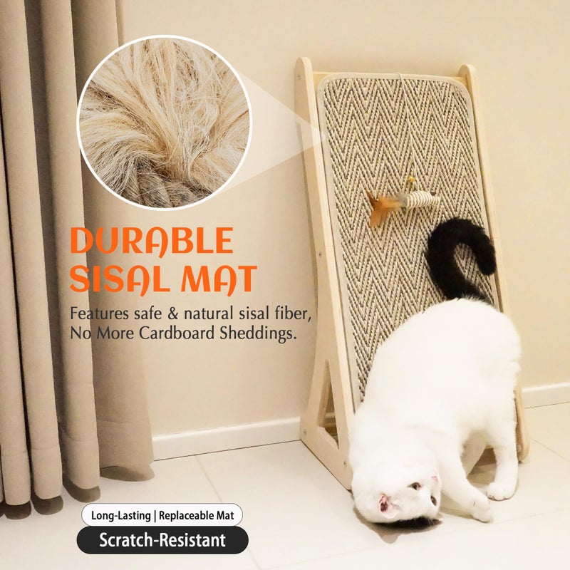 PETKARAY Cat Scratcher, Sisal Scratching Ramp, L Shape Scratch Pad for Indoor Cats, 27" Wall Furniture Protector with Mouse Toy - Image 5