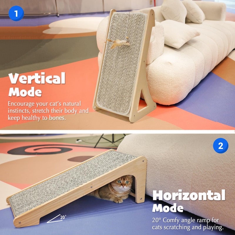 PETKARAY Cat Scratcher, Sisal Scratching Ramp, L Shape Scratch Pad for Indoor Cats, 27" Wall Furniture Protector with Mouse Toy - Image 3