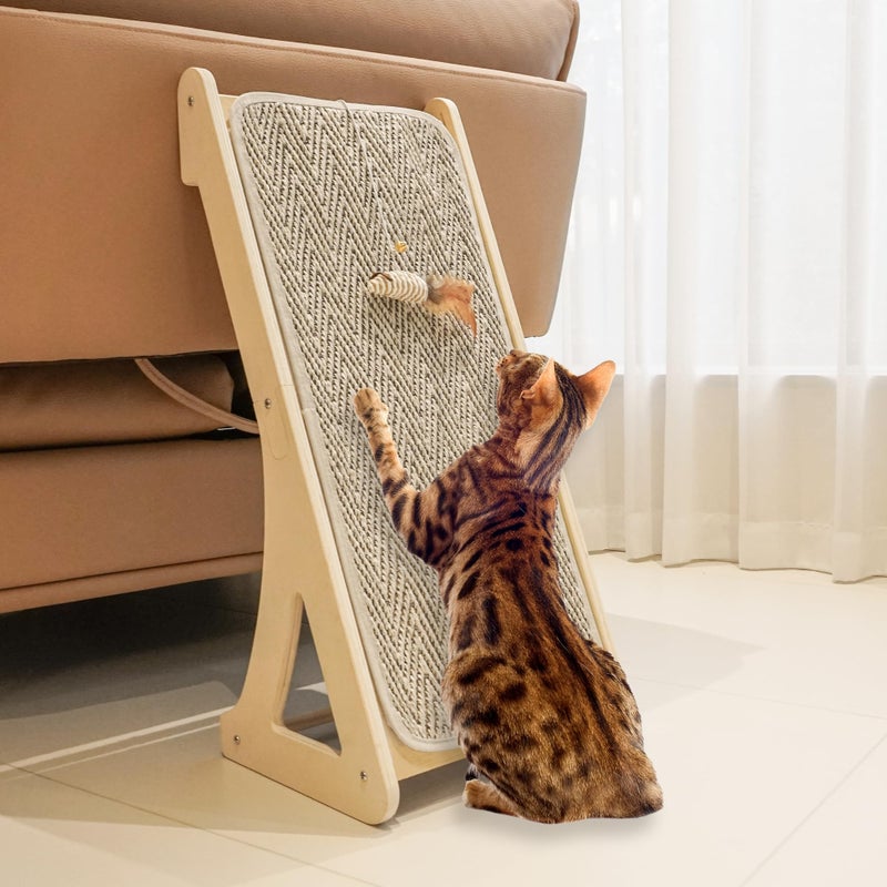 PETKARAY Cat Scratcher, Sisal Scratching Ramp, L Shape Scratch Pad for Indoor Cats, 27" Wall Furniture Protector with Mouse Toy - Image 1
