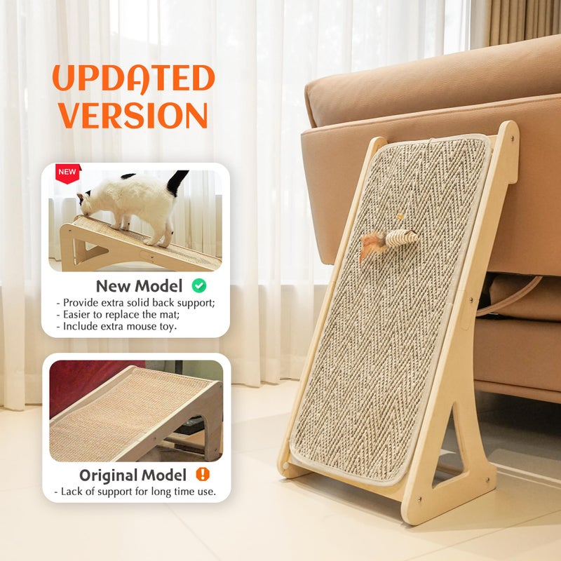 PETKARAY Cat Scratcher, Sisal Scratching Ramp, L Shape Scratch Pad for Indoor Cats, 27" Wall Furniture Protector with Mouse Toy - Image 2