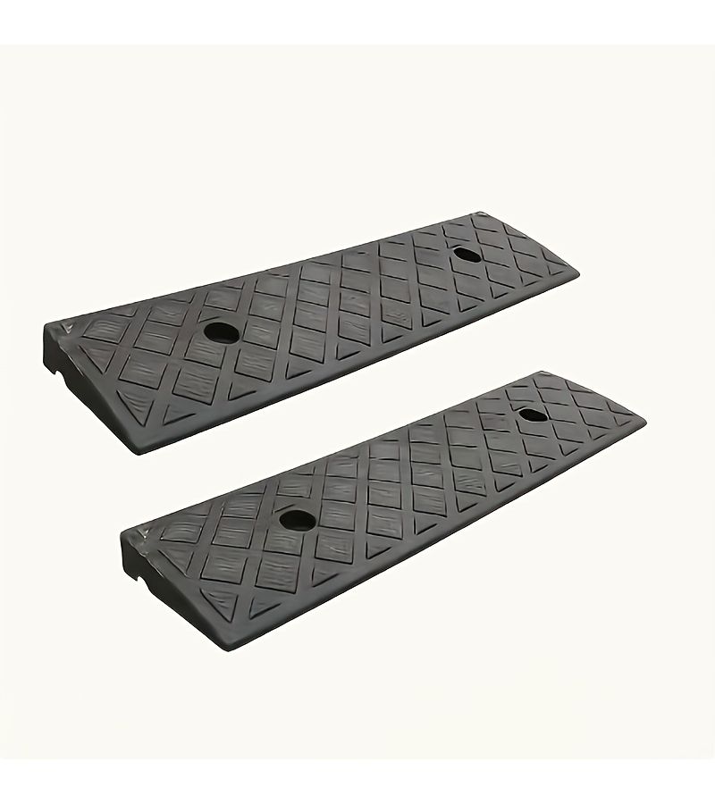 2pcs Black Heavy Duty Plastic Curb Ramps with Non Slip Surface and Rounded Corners All Terrain Sturdy A Frame Design Suitable for Cars Wheelchairs and Equipment Durable Easy to Store Indoor Outdoor Use Versatile for Vehicles - Image 1