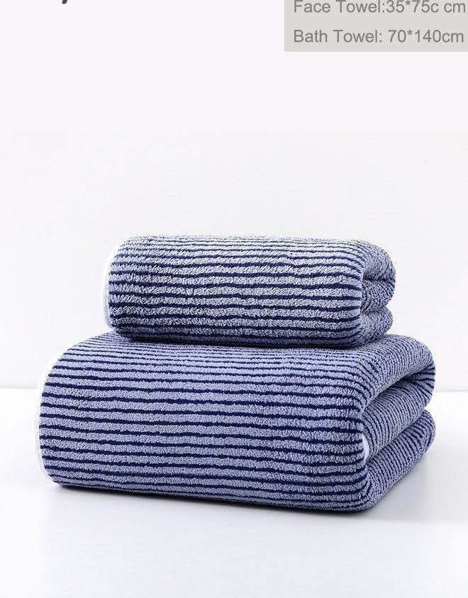 2-Piece Striped Coral Fleece Bath & Face Towel Set - Quick Dry & Absorbent (70x140 cm Bath, 35x75 cm Face)