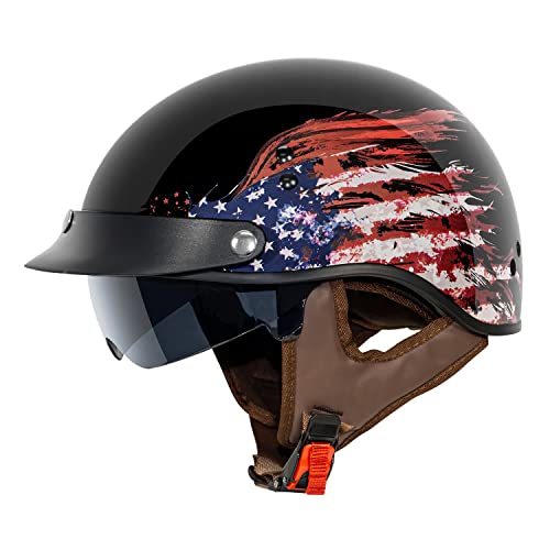 VCAN Cruiser Half Face Motorcycle Helmet with DropDown Sun Visor Removable Peak and Quick Release Buckle - Image 1