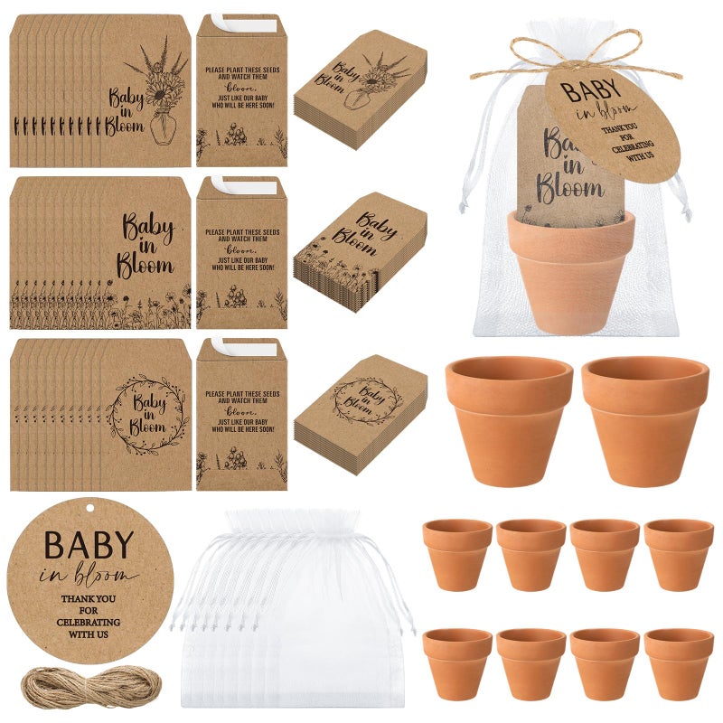 Reallnaive Baby Shower Party Favors Baby in Bloom Envelopes Seed Packets Include 24 Mini Terracotta Pots Seed Packets 24 Self Adhesive Envelopes Thank You Tags Gifts for Party(Kraft Paper) - Image 1