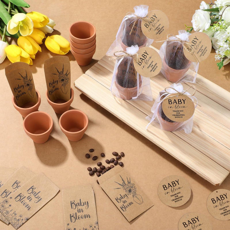 Reallnaive Baby Shower Party Favors Baby in Bloom Envelopes Seed Packets Include 24 Mini Terracotta Pots Seed Packets 24 Self Adhesive Envelopes Thank You Tags Gifts for Party(Kraft Paper) - Image 2