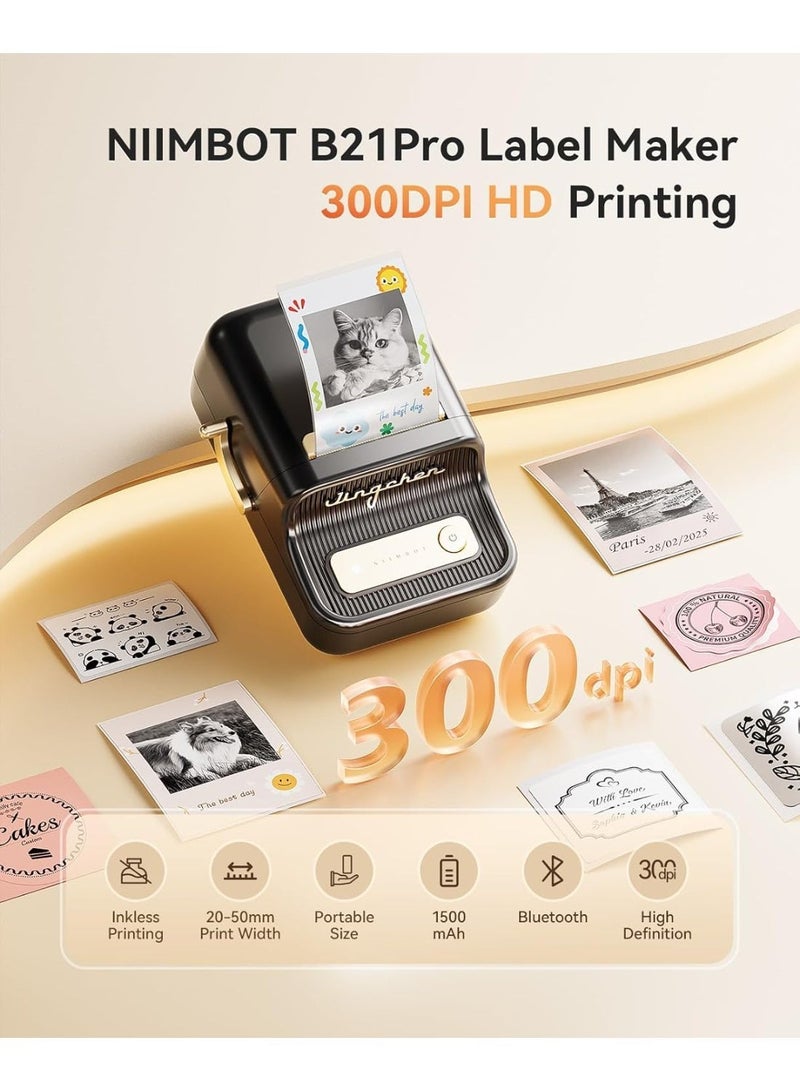 NIIMBOT B21 Upgraded B21 Pro Label Maker, 300DPI HD Label Printer, Bluetooth Sticker Label Printer, Inkless Thermal Label Maker Photos, Ideal for Notes, Study Graphics, Memo Maker, 50x30mm Label, 230Pcs(Black) - Image 2