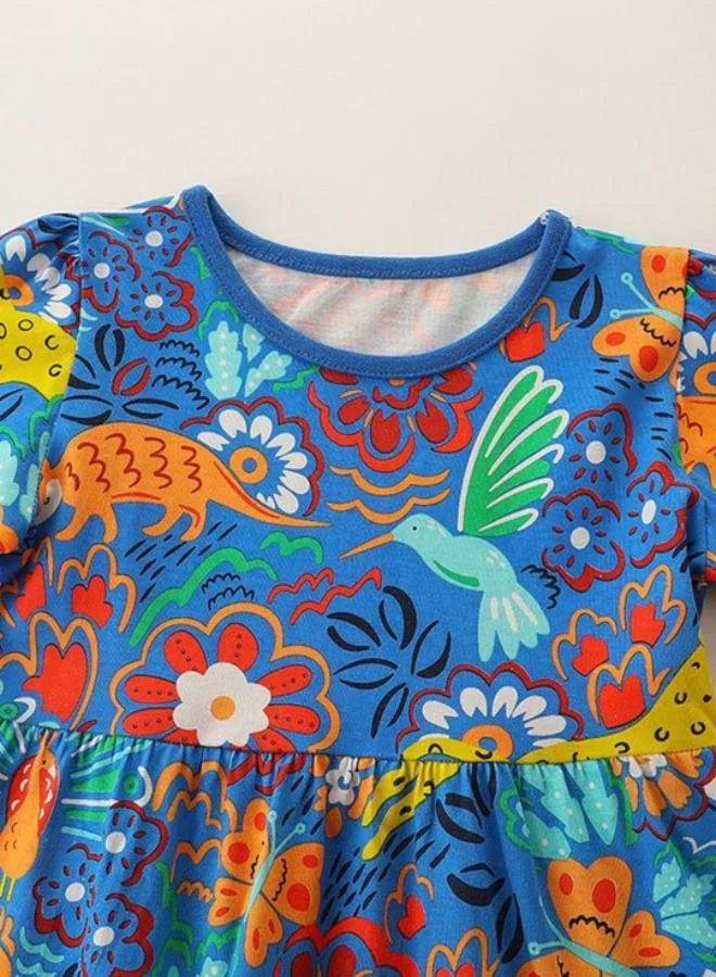يونيكي Blue A-Line Crew Neck Printed Dress