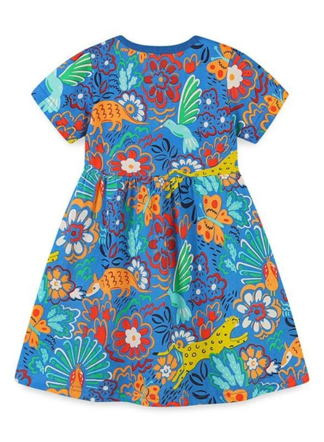 يونيكي Blue A-Line Crew Neck Printed Dress